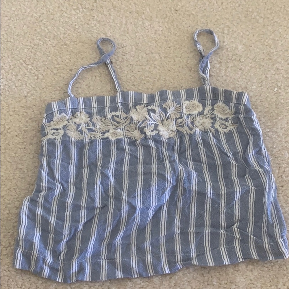 Blue floral striped crop top with flower design